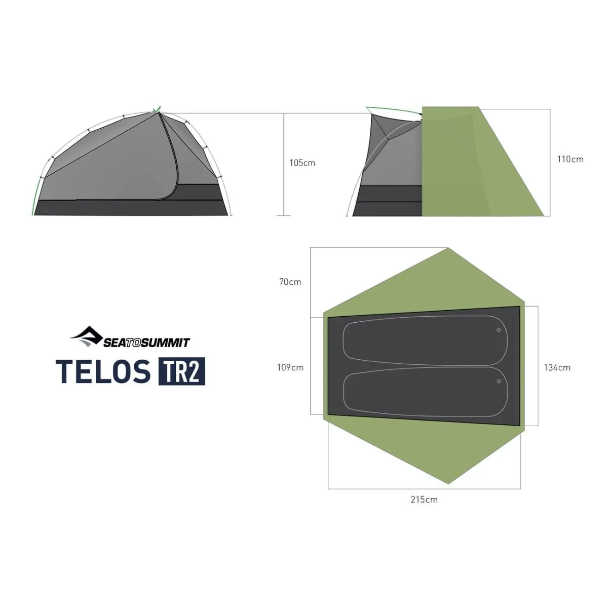Carpa Sea to Summit Telos TR2 para dos personas Green